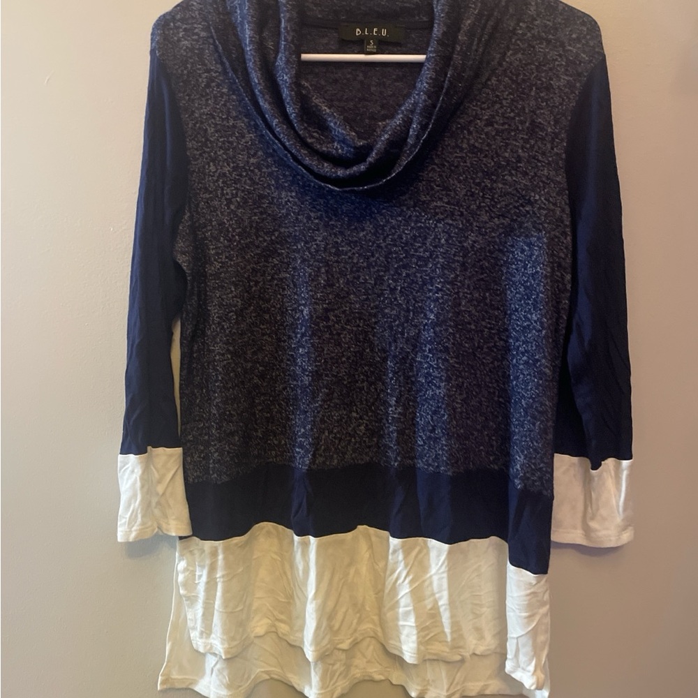 B.L.E.U. Navy and Cream Cowl Neck Sweater